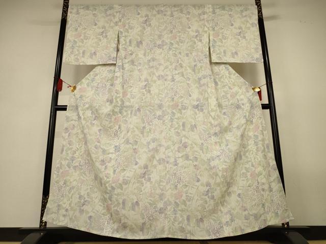 平和屋着物*夏物 小紋 縦絽 草花文 やまと誂製 洗える着物 AABL2798jd
