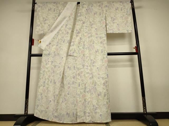平和屋着物*夏物 小紋 縦絽 草花文 やまと誂製 洗える着物 AABL2798jd