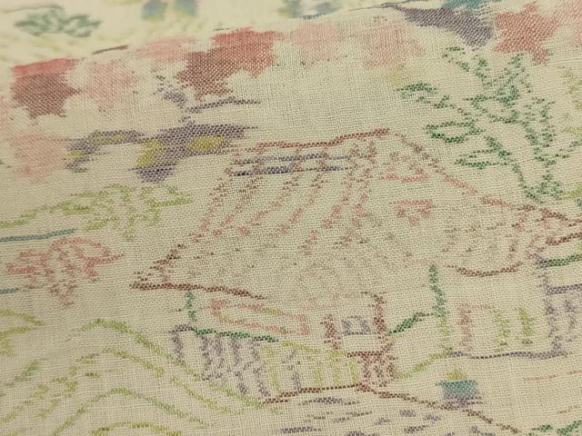 平和屋着物*夏物 本場小千谷ちぢみ 風景文 麻 逸品 AABL2799jd