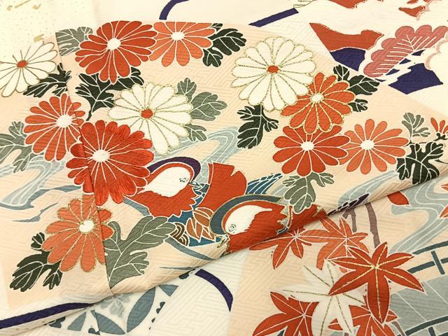 平和屋着物●豪華振袖 刺繍 地紙鴛鴦花文 金彩 正絹 逸品 AABL2802fy
