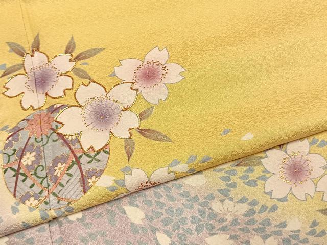 平和屋着物●豪華振袖 駒刺繍 舞桜鞠文 暈し染め 金彩 正絹 逸品 AABL2806fy