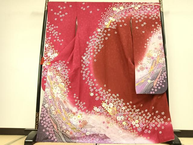 平和屋着物●豪華振袖 絞り 舞花文 暈し染め 金彩 正絹 逸品 AABL2807fy