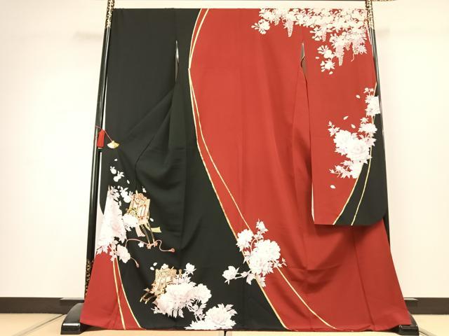 平和屋着物●豪華振袖 駒刺繍 御所車花文 金彩 京都きもの友禅扱い 逸品 AABL2809fy