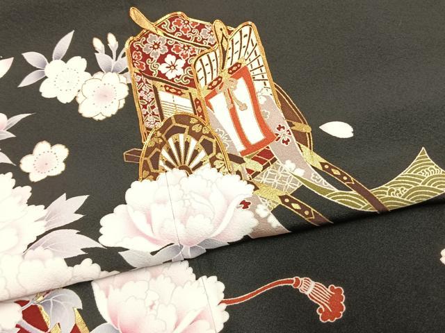 平和屋着物●豪華振袖 駒刺繍 御所車花文 金彩 京都きもの友禅扱い 逸品 AABL2809fy