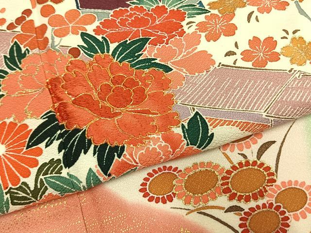 平和屋着物●豪華振袖 駒刺繍 風景花文 暈し染め 金彩 正絹 逸品 AABL2810fy