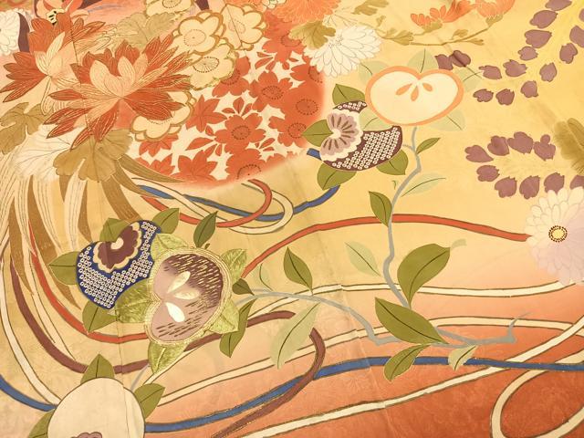 平和屋本店●アンティーク 大正ロマン 振袖 駒刺繍 草花文 暈し染め 金糸 正絹 逸品 AABL2812fy
