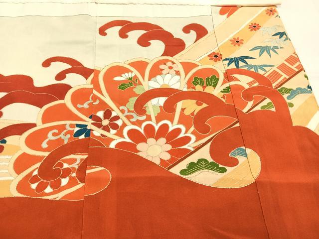 平和屋本店●アンティーク 大正ロマン 振袖 刺繍 草花文 金糸 金彩 正絹 逸品 AABL2813fy