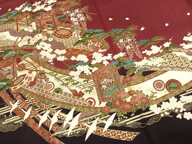 平和屋着物●豪華振袖 貝桶花鳥文 金彩 正絹 逸品 AABL2815fy