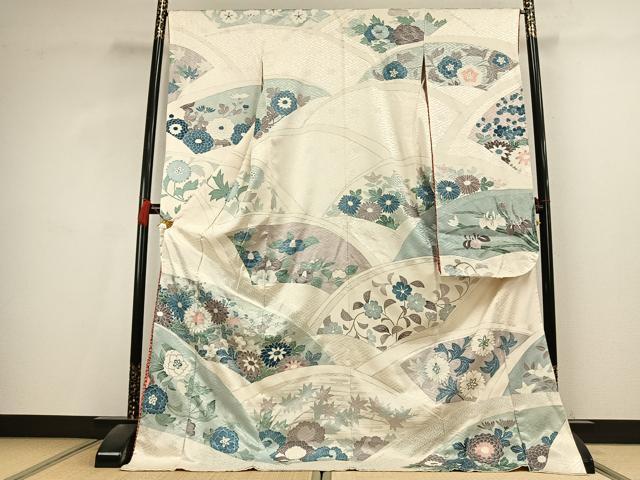 平和屋着物●豪華振袖 駒刺繍 草花文 銀彩 正絹 逸品 AABL2822fy