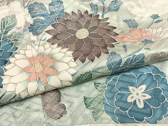 平和屋着物●豪華振袖 駒刺繍 草花文 銀彩 正絹 逸品 AABL2822fy