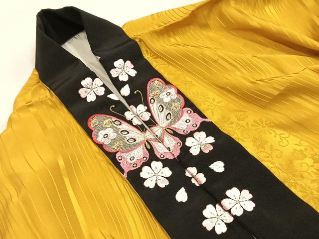 平和屋着物●振袖用長襦袢 袷 花唐草間道地紋 金色 やまと誂製 半衿刺繍 正絹 逸品 未使用 AABL2824fy