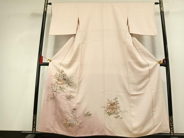 平和屋着物●訪問着 総刺繍 風景花文 暈し染め 正絹 逸品 AABL2828fy