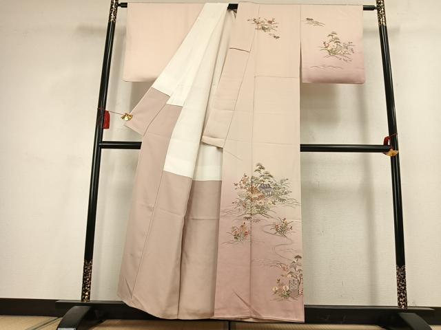 平和屋着物●訪問着 総刺繍 風景花文 暈し染め 正絹 逸品 AABL2828fy
