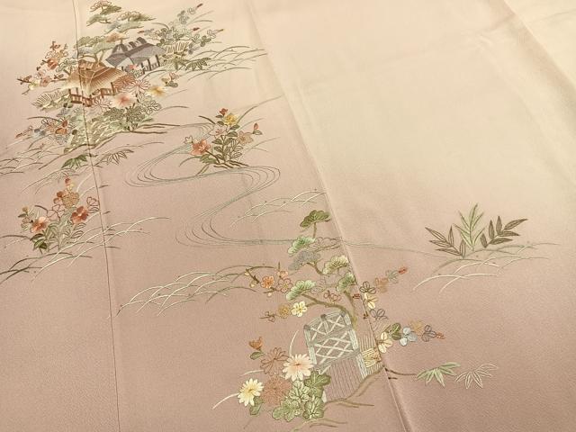 平和屋着物●訪問着 総刺繍 風景花文 暈し染め 正絹 逸品 AABL2828fy
