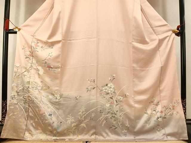 平和屋着物●訪問着 友禅 枝花文 暈し染め 金彩 ロング丈 正絹 逸品 AABL2830fy