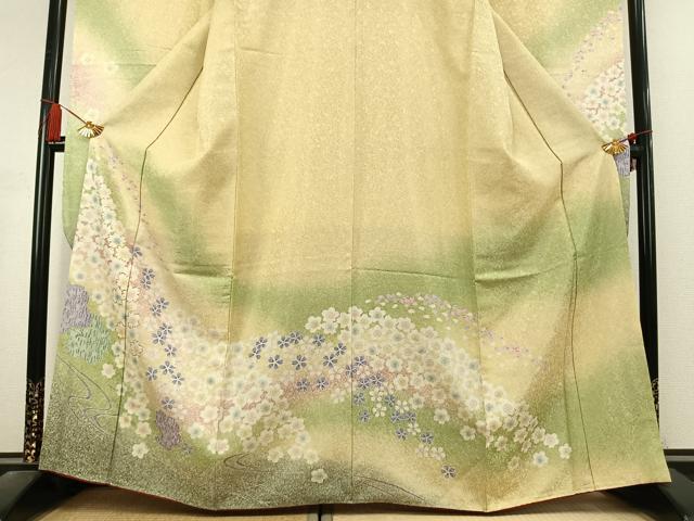 平和屋着物●豪華振袖 舞桜文 暈し染め 銀通し地 正絹 逸品 AABL2831fy