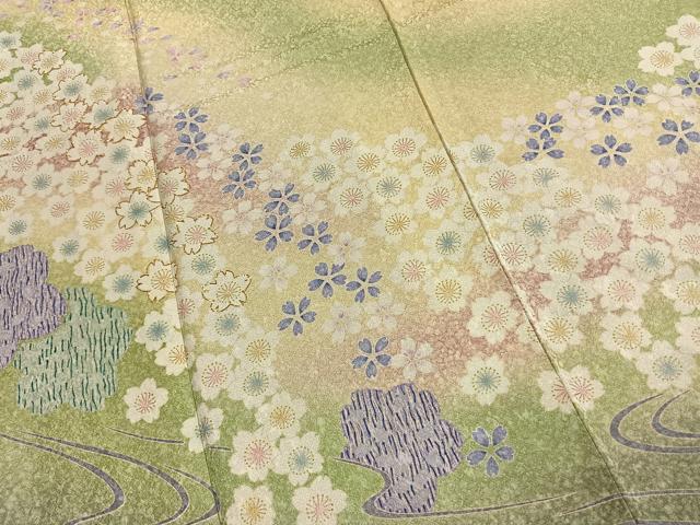 平和屋着物●豪華振袖 舞桜文 暈し染め 銀通し地 正絹 逸品 AABL2831fy
