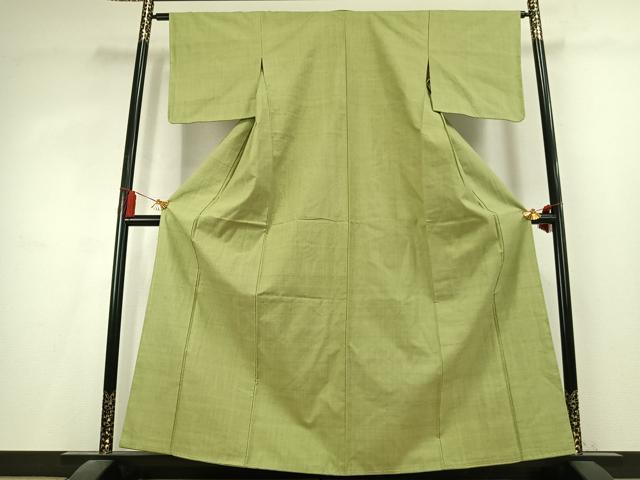 平和屋着物●結城紬 色無地 抹茶色 正絹 逸品 AABL2832fy