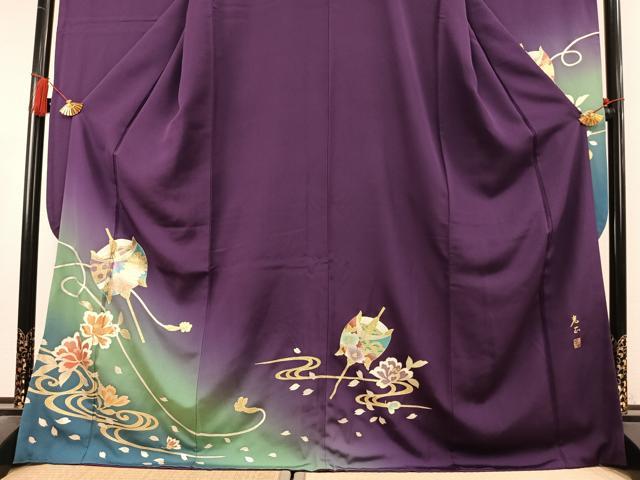 平和屋着物●金彩友禅 卓越技能者・名工・和田光正 振袖 糸車花文 暈し染め 金銀彩 正絹 逸品 AABL2837fy