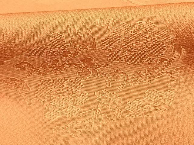 平和屋着物●上質な色無地 雲取り花蝶地紋 紅鬱金色 正絹 逸品 未使用 AABL2843fy