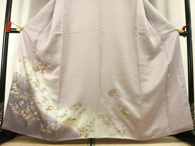 平和屋着物●訪問着 刺繍 地紙雪輪花文 暈し染め 金糸 金銀彩 正絹 逸品 AABL2848fy