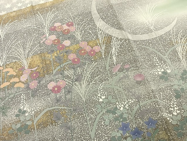平和屋着物●訪問着 駒刺繍 草花文 暈し染め 金彩 正絹 逸品 未使用 AABL2849fy