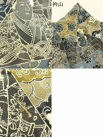 平和屋着物●上質な小紋 切嵌人物花文 鬼しぼ縮緬 正絹 逸品 AABL2853fy