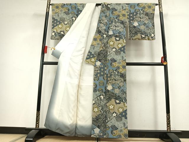 平和屋着物●上質な小紋 切嵌人物花文 鬼しぼ縮緬 正絹 逸品 AABL2853fy
