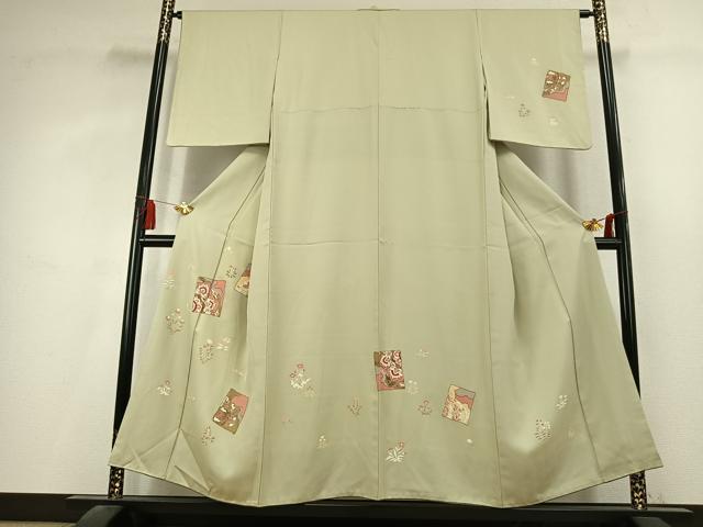 平和屋着物●訪問着 駒刺繍 色紙花文 金彩 正絹 逸品 AABL2855fy