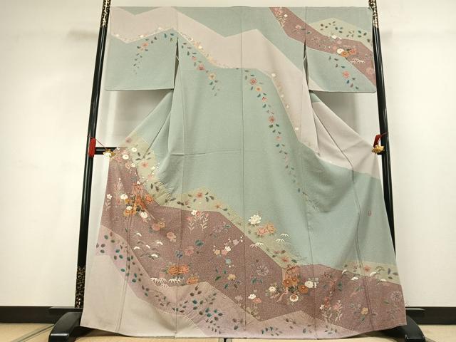 平和屋着物●訪問着 作家物 御所車花文 金彩 正絹 逸品 AABL2857fy