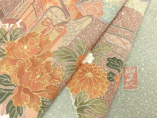 平和屋着物●訪問着 作家物 御所車花文 金彩 正絹 逸品 AABL2857fy