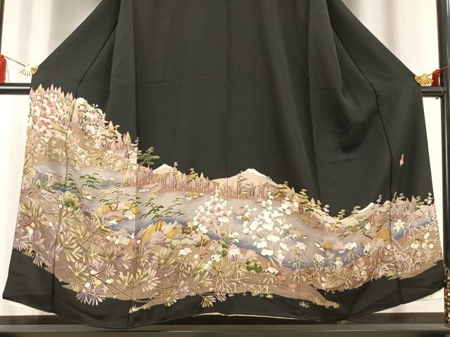 平和屋着物●豪華黒留袖 作家物 風景花文 暈し染め 正絹 逸品 未使用 AABL2858fy