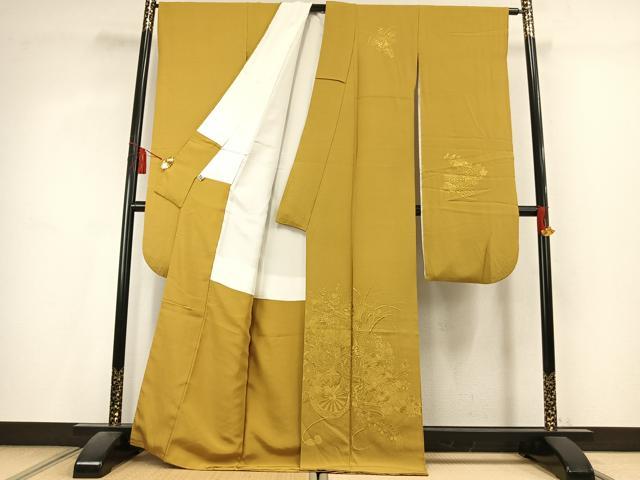 平和屋着物●豪華振袖 中国三大刺繍 スワトウ刺繍 汕頭刺繍 総刺繍 片輪車花地紋 芥子色 正絹 逸品 AABL2860fy