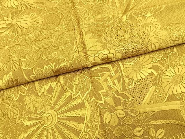 平和屋着物●豪華振袖 中国三大刺繍 スワトウ刺繍 汕頭刺繍 総刺繍 片輪車花地紋 芥子色 正絹 逸品 AABL2860fy