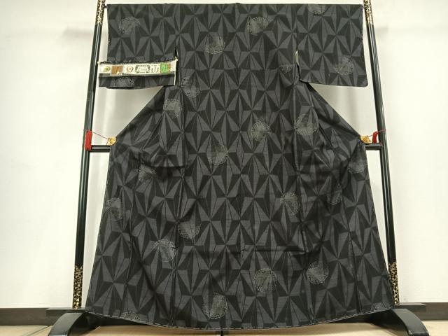 平和屋着物●結城紬 80亀甲 飛び亀甲柄 雪輪文 やまと誂製 証紙付き 正絹 逸品 AABL2913fy