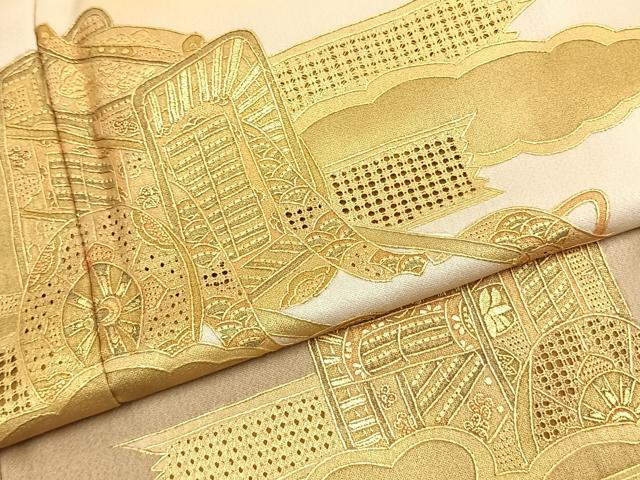 平和屋着物●訪問着 中国三大刺繍 スワトウ刺繍 汕頭刺繍 総刺繍 雲取り御所車文 暈し染め 正絹 逸品 AABL2914fy