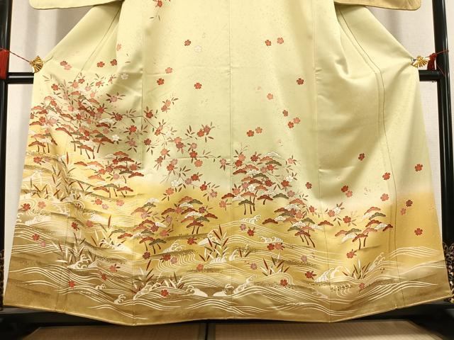 平和屋着物●訪問着 松 立波花文 暈し染め 金彩 正絹 逸品 AABL2915fy