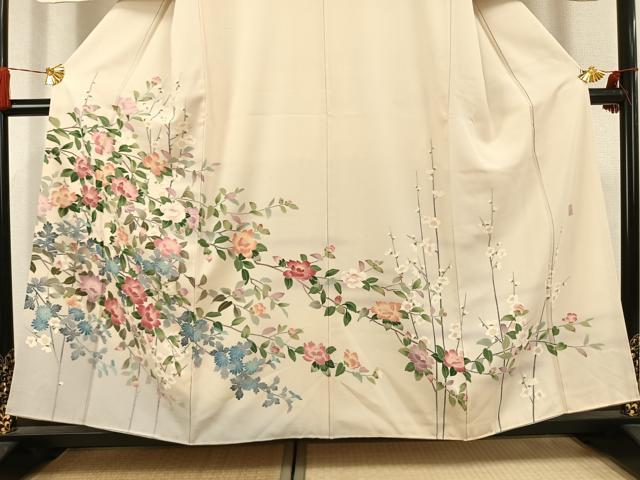 平和屋着物●十日町友禅作家 岡村蒼風 訪問着 枝花文 暈し染め 正絹 逸品 未使用 AABL2917fy