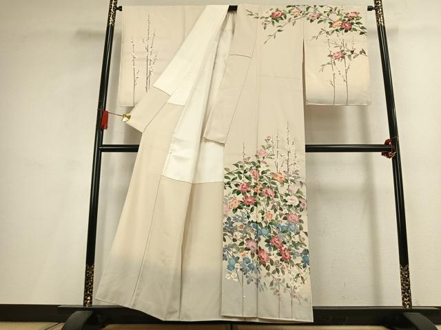 平和屋着物●十日町友禅作家 岡村蒼風 訪問着 枝花文 暈し染め 正絹 逸品 未使用 AABL2917fy