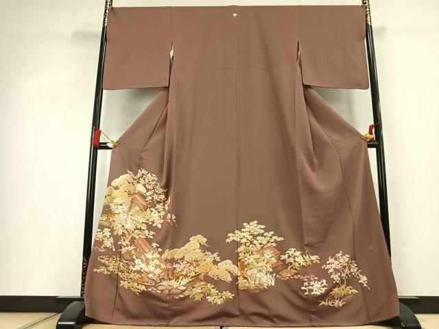 平和屋着物●豪華色留袖 中国三大刺繍 相良刺繍 総刺繍 作家物 松竹梅 風景文 金糸 正絹 逸品 未使用 AABL2923fy