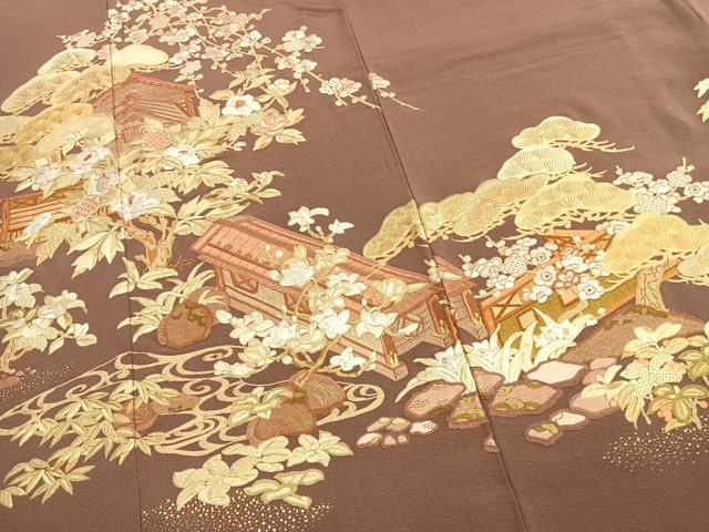 平和屋着物●豪華色留袖 中国三大刺繍 相良刺繍 総刺繍 作家物 松竹梅 風景文 金糸 正絹 逸品 未使用 AABL2923fy
