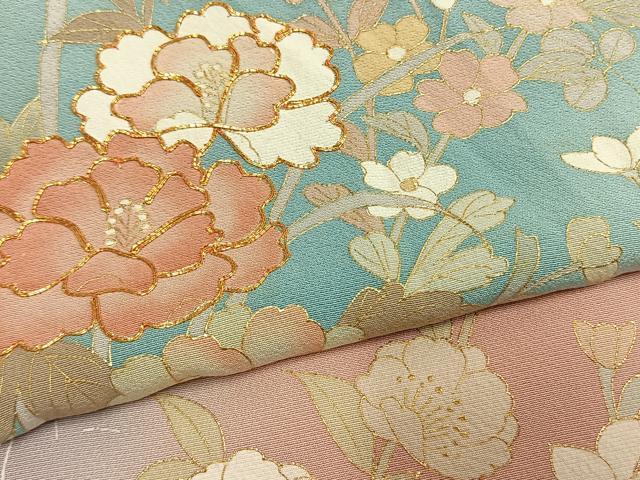 平和屋着物●訪問着 駒刺繍 草花文 暈し染め 金彩 正絹 逸品 AABL2927fy