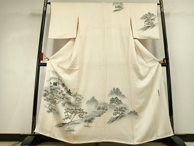 平和屋着物●訪問着 水墨書の美 手描き 風景文 暈し染め 正絹 逸品 AABL2933fy