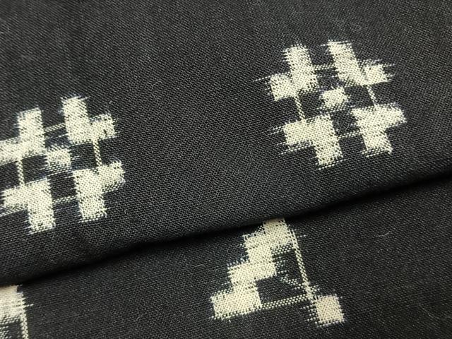 平和屋着物●久留米絣 単衣 扇面文 黒地 綿 逸品 AABL2934fy