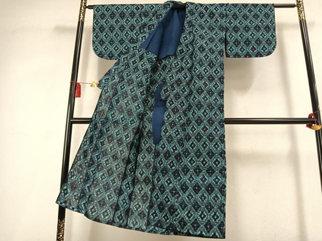 平和屋着物●久留米絣 単衣 亀甲花文 綿 逸品 AABL2935fy