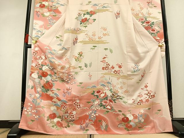 平和屋着物●豪華振袖 駒刺繍 風景花文 暈し染め 正絹 逸品 AABL2951fy
