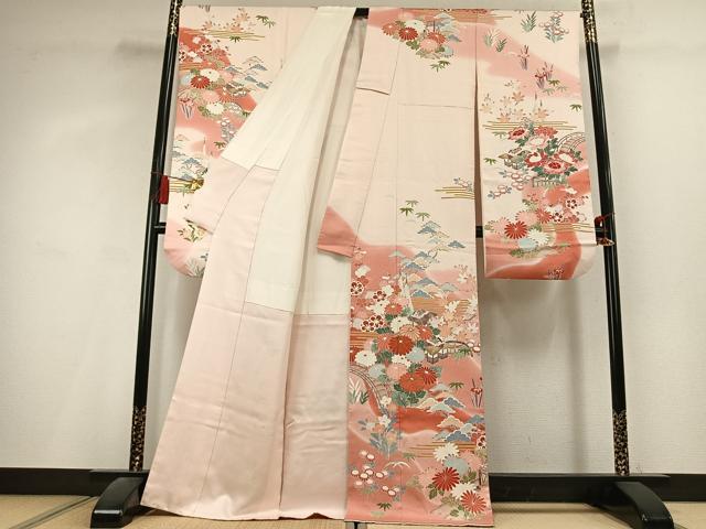 平和屋着物●豪華振袖 駒刺繍 風景花文 暈し染め 正絹 逸品 AABL2951fy