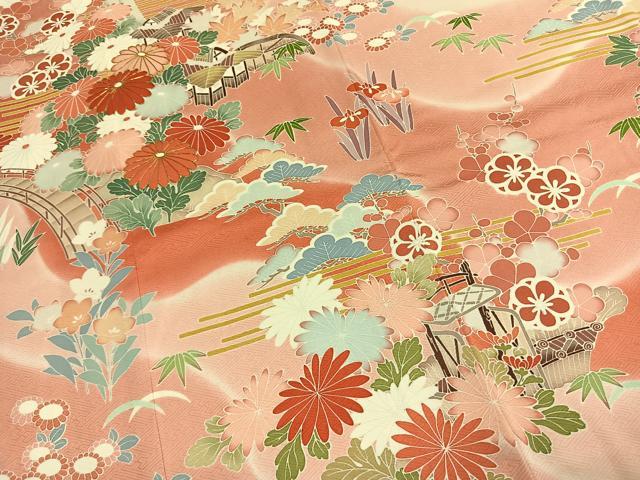 平和屋着物●豪華振袖 駒刺繍 風景花文 暈し染め 正絹 逸品 AABL2951fy
