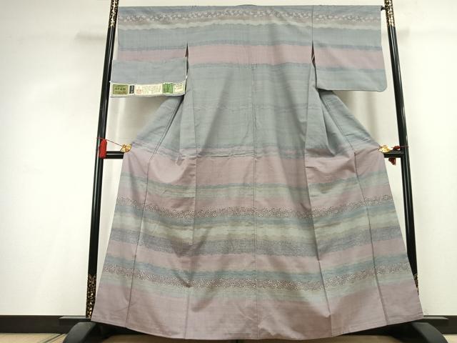 平和屋着物●小千谷紬 訪問着 横段花文 証紙付き 正絹 逸品 AABL2954fy