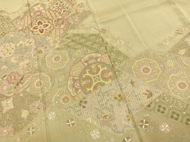 平和屋着物●訪問着 中国三大刺繍 スワトウ刺繍 汕頭刺繍 総刺繍 吉祥花文 暈し染め 正絹 逸品 AABL2956fy